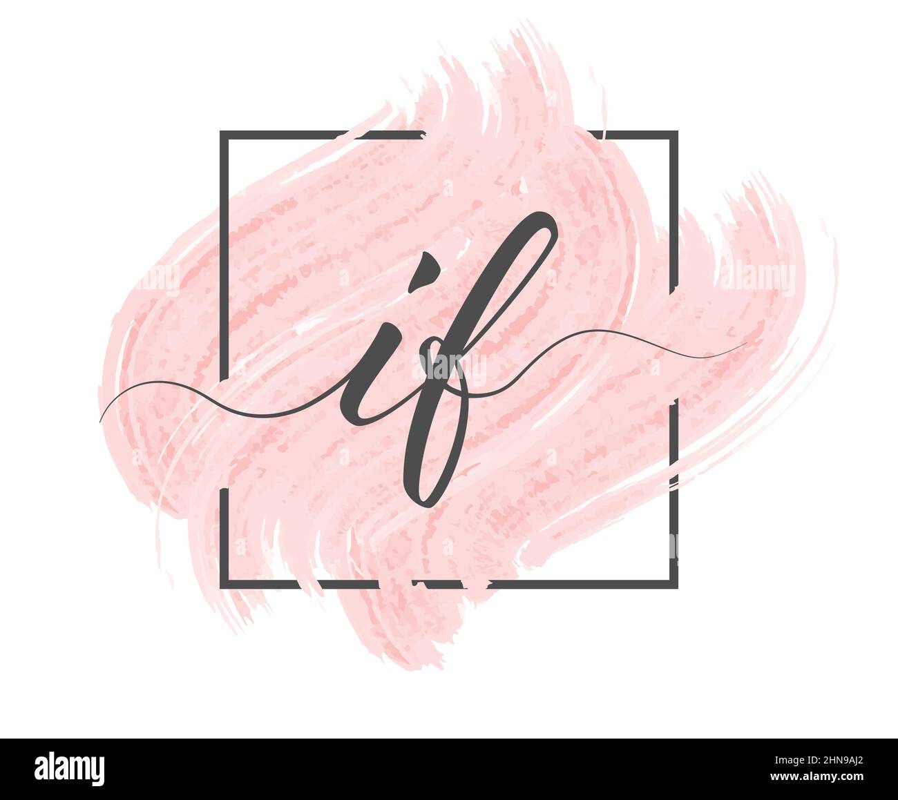 Le lettere minuscole i e F calligrafiche sono scritte in una linea continua su uno sfondo colorato in un riquadro. Illustrazione Vettoriale