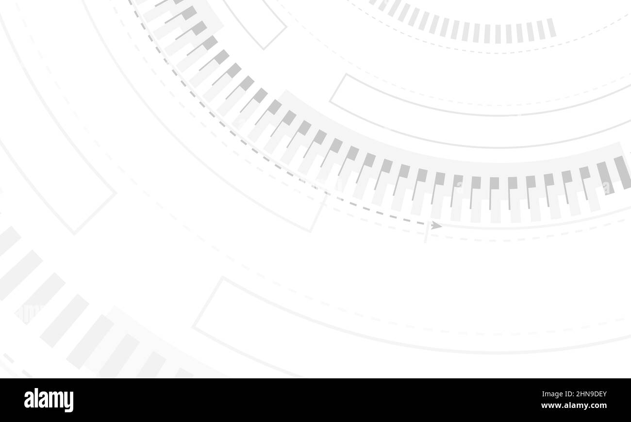 Sfondo astratto digitale hi-tech bianco con elementi tecnologici e struttura circolare. Innovazione della comunicazione concetto di base tecnologia Illustrazione Vettoriale
