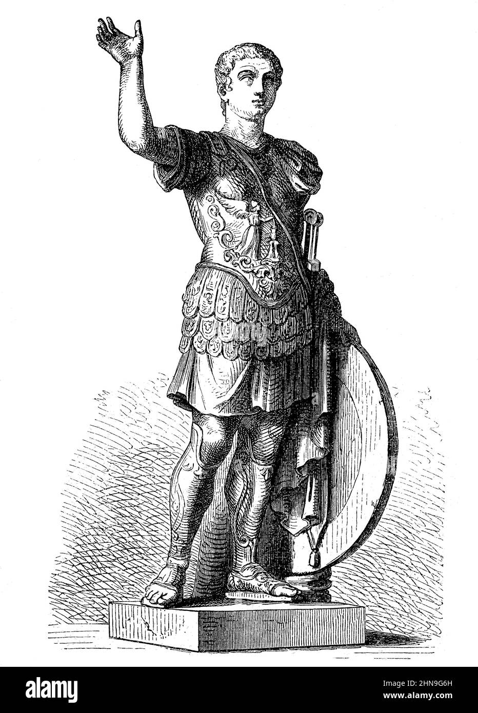 Vespasiano (* 17. Novembre 9- † 23. Giugno 79) guerra vom 1. Juli 69 bis zu seinem Tod Römischer Kaiser. Sein Geburtsname war Tito Flavius Vespasianus, al Kaiser führte er den Namen Imperatore Caesar Vespasianus Augustus / Vespasian (†, 17 novembre 9 –, 23 giugno 79) è stato imperatore romano dal 1 luglio 69 fino alla sua morte. Il suo nome di nascita era Tito Flavius Vespasianus, come imperatore usò il nome Imperator Caesar Vespasianus Augustus, Historisch, storico, digitale migliorata la riproduzione di un originale del 19th secolo / digitale restaurierte Reproduktion einer Originalvorlage aus dem 19. Jahrhundert Foto Stock