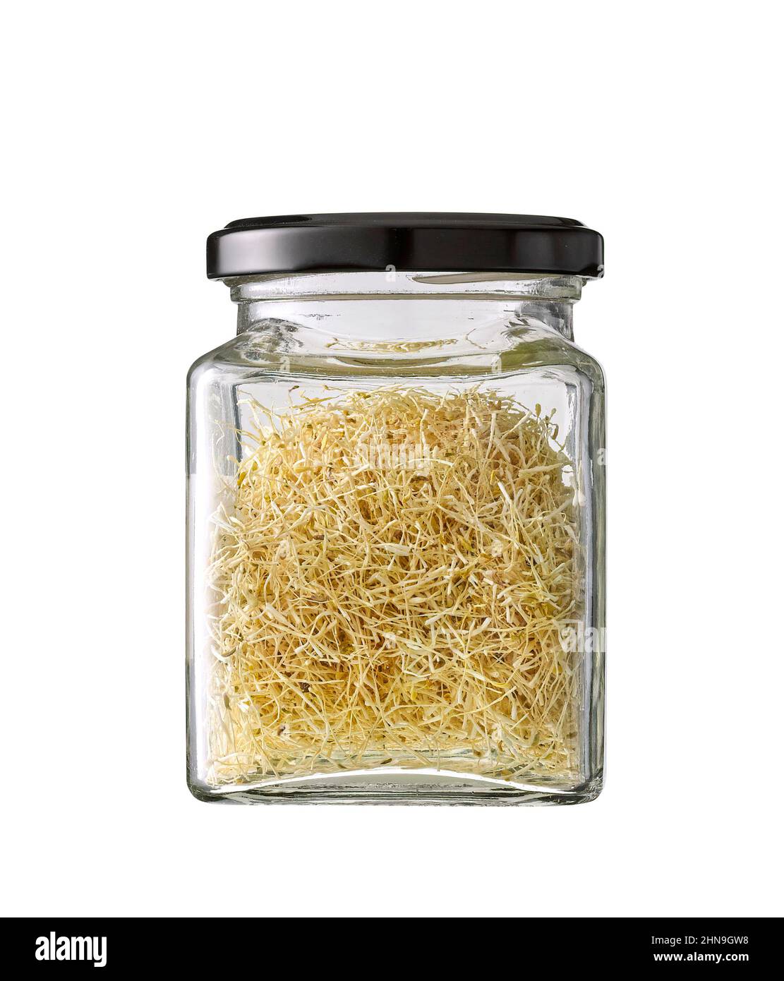 Cina Ravanello rosa germogli vegetali in un vaso di vetro isolato. Foto Stock