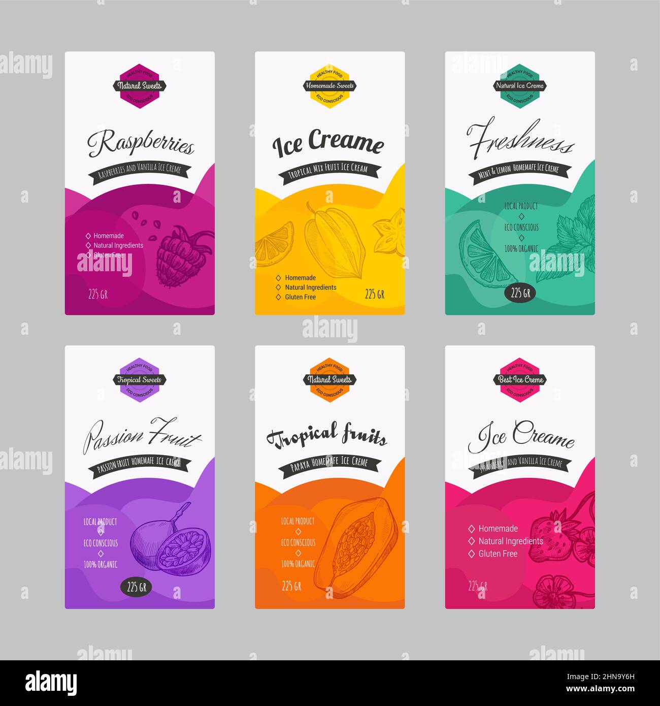 Etichetta per gelato, set di adesivi per il prodotto Illustrazione Vettoriale