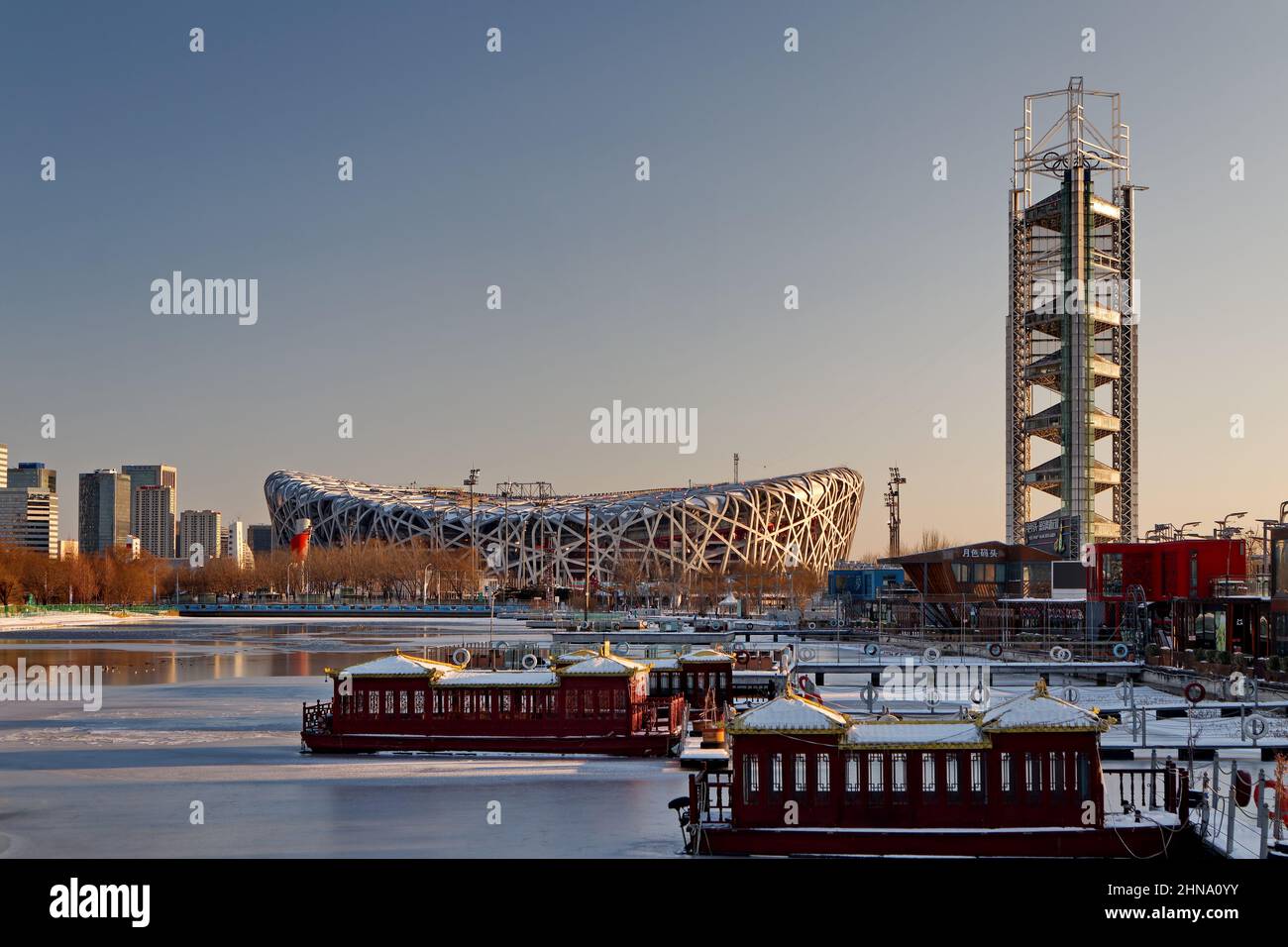 National Stadium Bird Nest durante le Olimpiadi invernali di Pechino del 2022 a Pechino, Cina, il 14,2022 febbraio Foto Stock