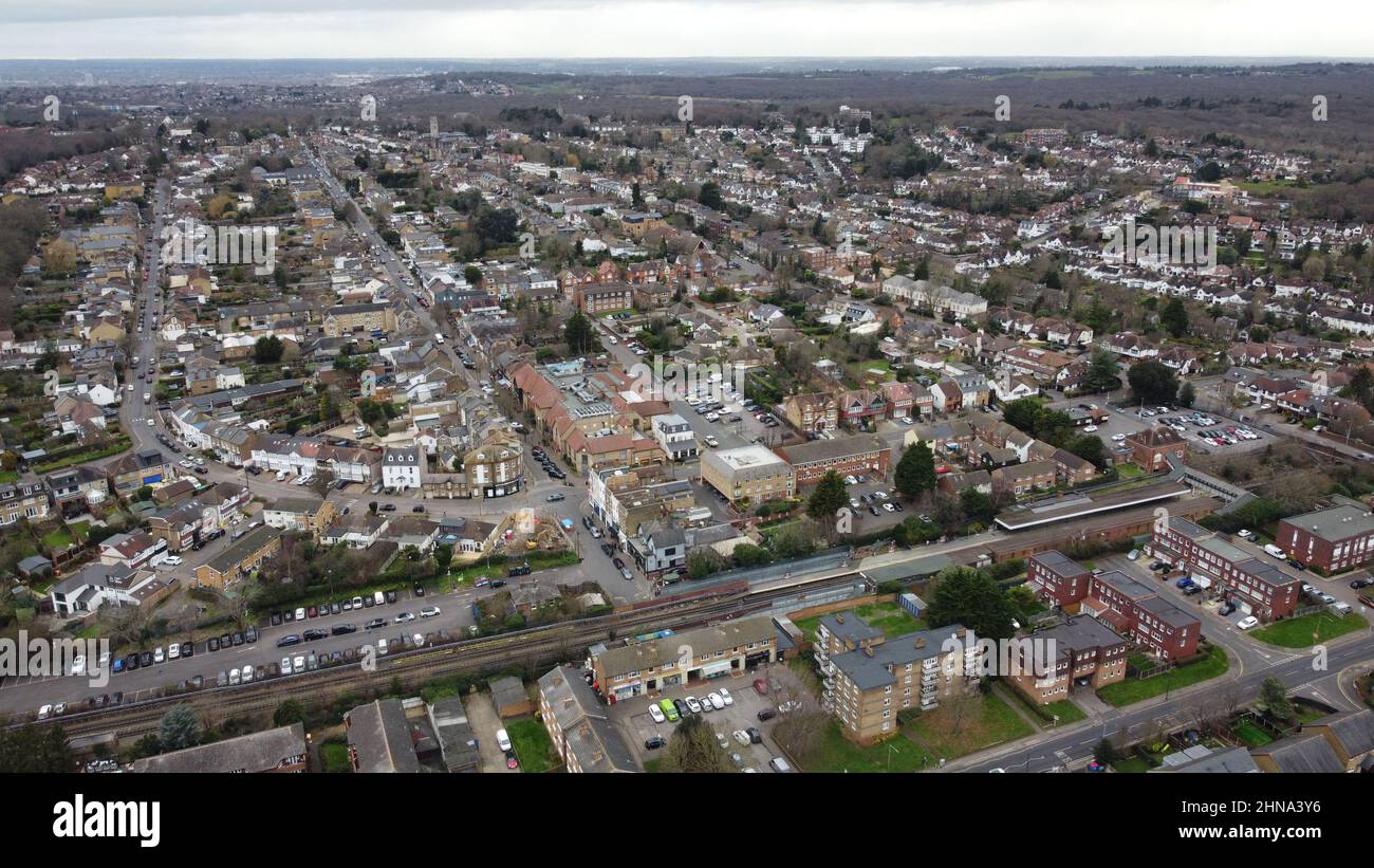 Buckhurst Hill , Essex UK drone vista aerea della Queens Road area Foto Stock