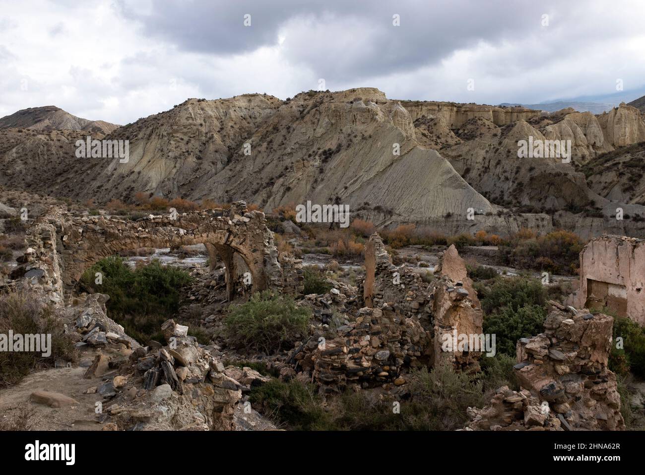 Edifici abbandonati nel deserto di Tabernas, Almería, Andalusia, Spagna Foto Stock