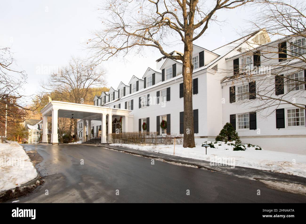 Il Woodstock Inn in un giorno d'inverno. Woodstock, Vermont, Stati Uniti Foto Stock