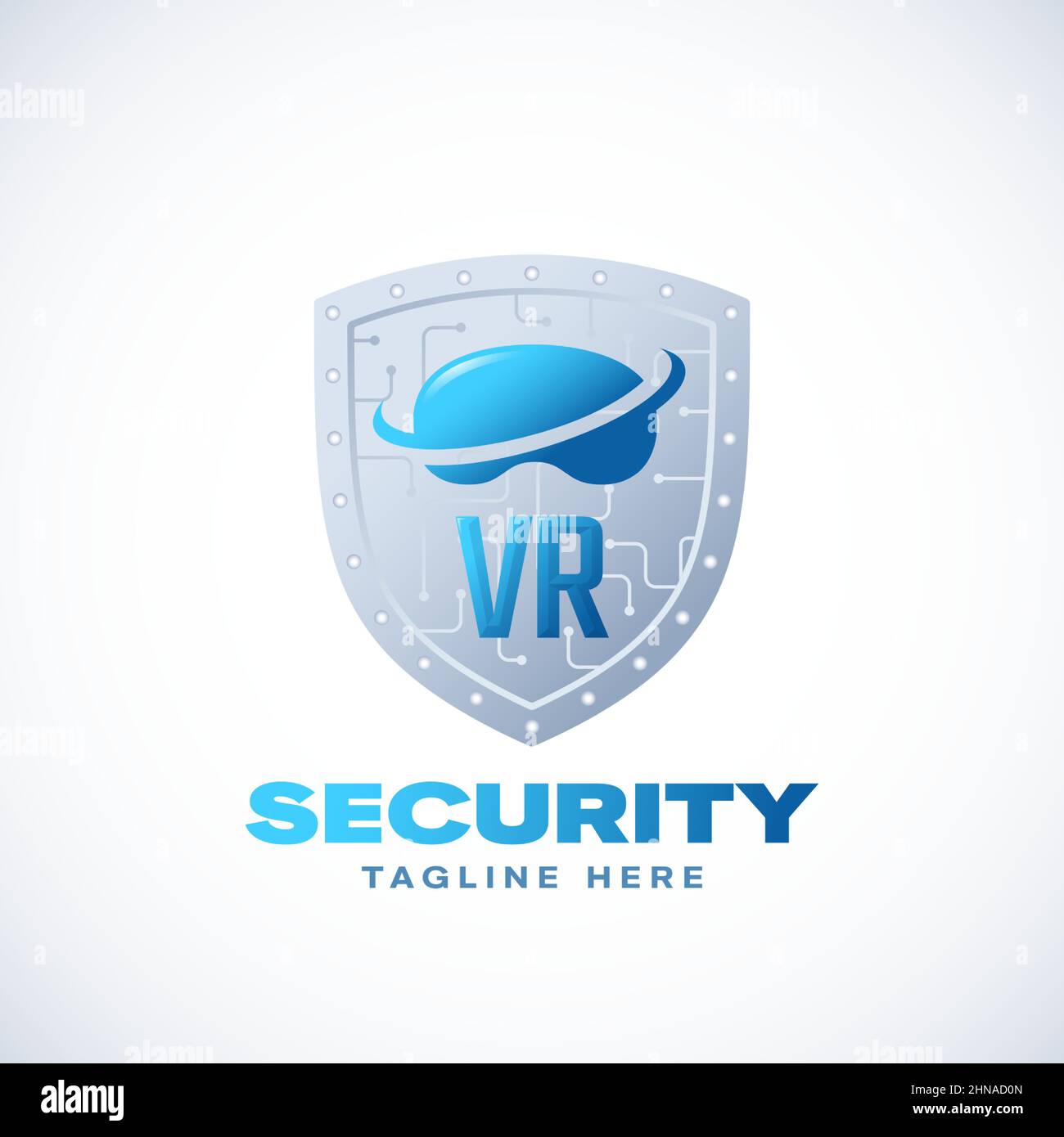 Virtual Reality Security Abstract Vector Sign, Symbol, Logo Template. Protezione per circuito di sicurezza spaziale digitale. Occhiali di protezione per il Cyberspace VR Illustrazione Vettoriale