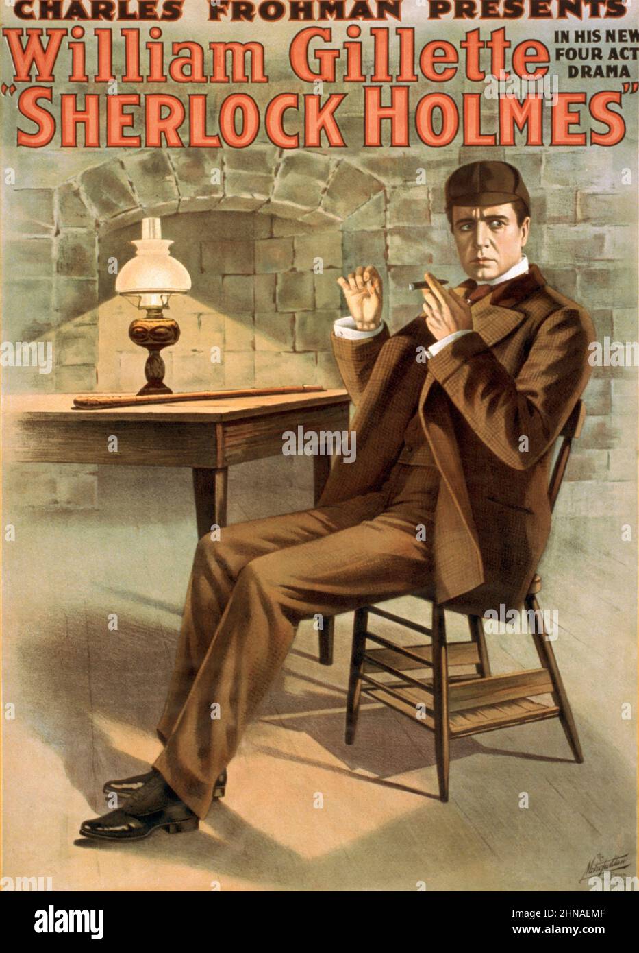 WILLIAM GILLETTE (1853-1937) attore americano nel suo ruolo di Sherlock Holmes nel 1900 Foto Stock