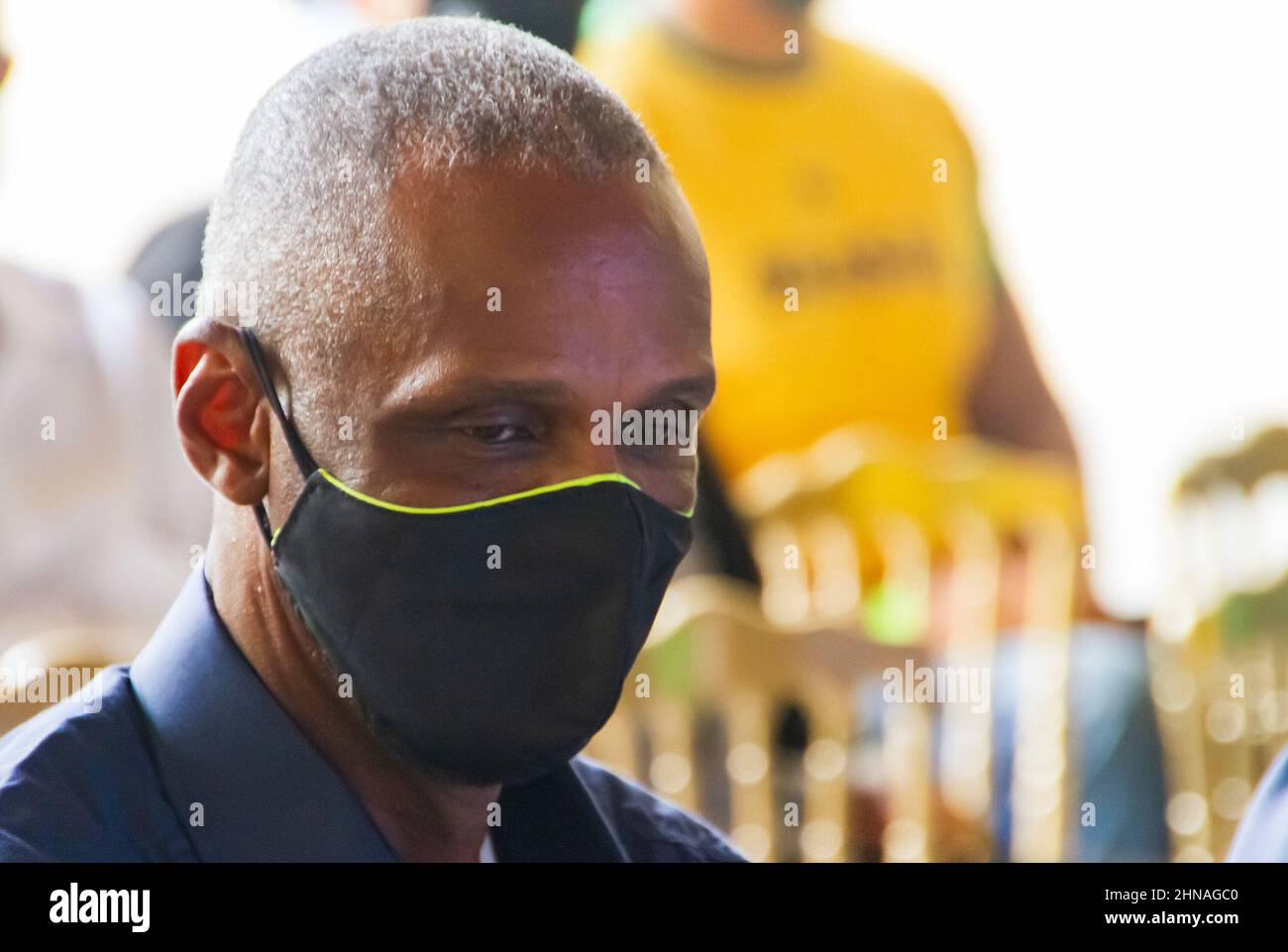 Rio de Janeiro, Rio de Janeiro, Brasile. 15th Feb 2022. INT) Conferenza stampa sul ritorno delle principali competizioni atletiche. 15 febbraio 2022, Rio de Janeiro, Brasile: Conferenza stampa con Gutemberg Fonseca, Segretario di Stato per lo Sport e il tempo libero di Rio de Janeiro, sede ufficiale del governo di Rio de Janeiro, per annunciare il ritorno allo stato delle principali competizioni atletiche. Ha annunciato il ritorno di tre grandi competizioni nello sport: Il Trofeo del Brasile, il GP World Tour e il Pan-Americano. Medaglie olimpiche Maurren Maggi e Robson Caetano, così come altri AT Foto Stock