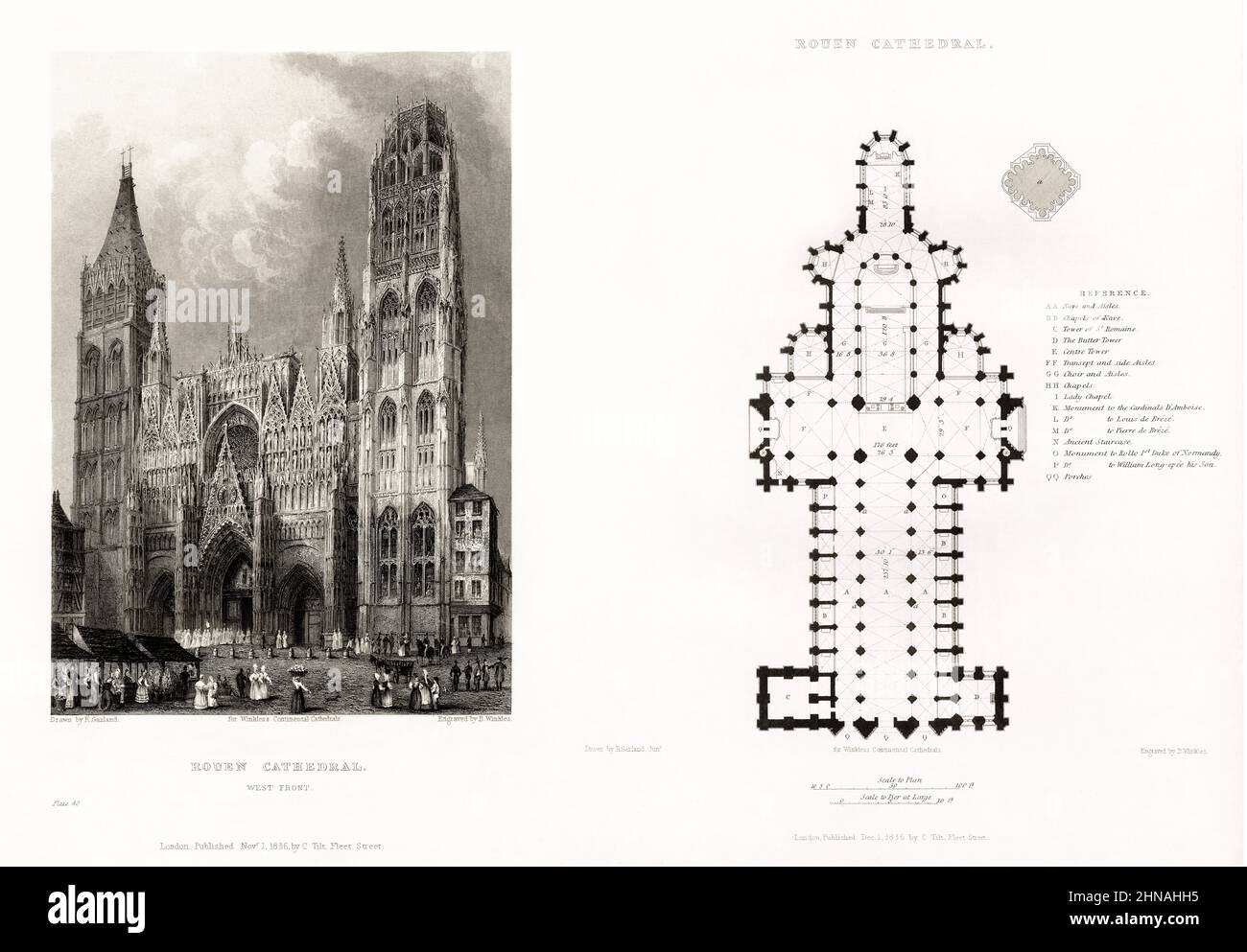 Cattedrale francese, Cattedrale di Chartres, Rouen, Francia, incisione francese antica, 1837 Foto Stock