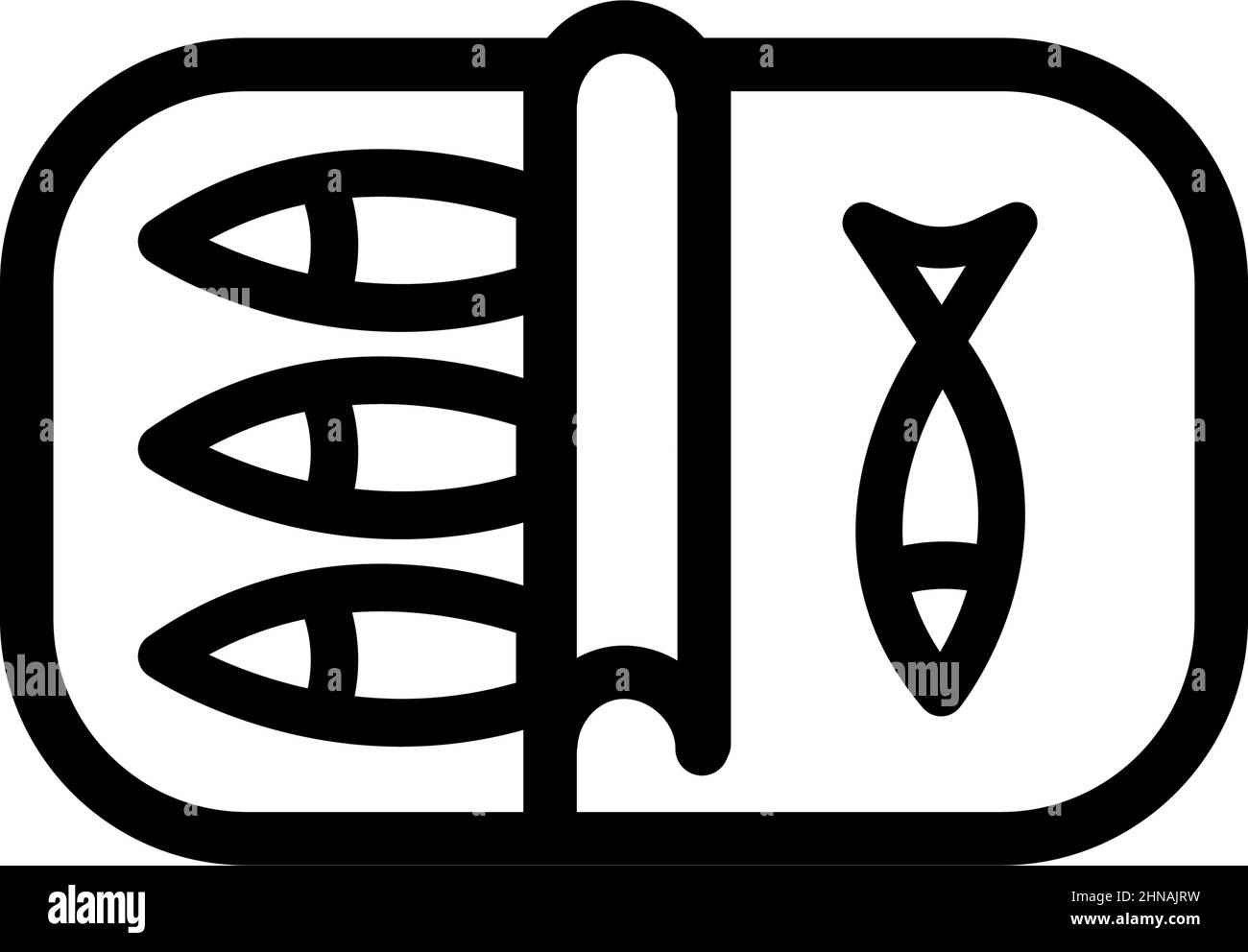 Sardine lattina icona CAN. Illustrazione di contorno di pesce in scatola, aringa, spratto. Insegna lineare per concetto mobile e web design. Contorno di pesce in scatola v Illustrazione Vettoriale