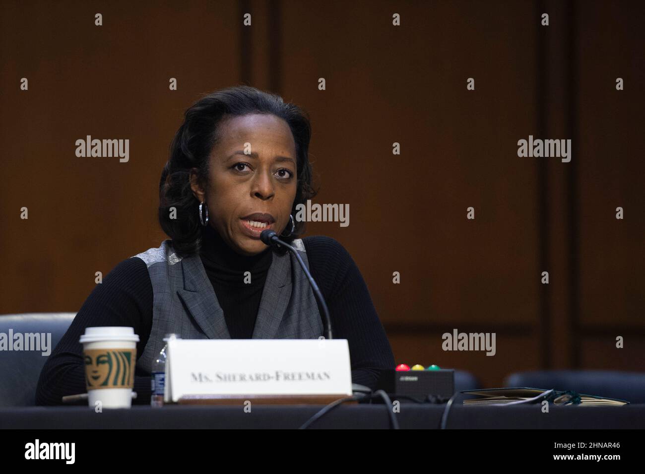 Group Executive of Jobs, Economy & Detroit at Work, City of Detroit Nicole Sherard-Freeman parla durante un'audizione del Senato su Salute, Istruzione, lavoro e pensioni per esaminare il sostegno di opportunità di sviluppo della forza lavoro di qualità e innovazione per affrontare le barriere all'occupazione presso il Campidoglio degli Stati Uniti a Washington, DC martedì 15 febbraio 2022. Credito: Bonnie Cash/CNP Foto Stock