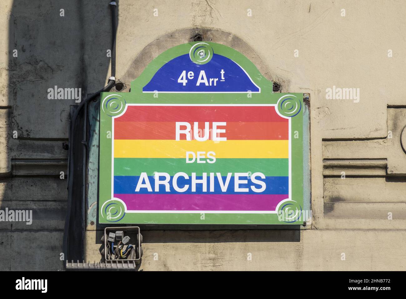 Francia. Segnaletica stradale Parigi (4th distretto) nel quartiere di Marais Foto Stock