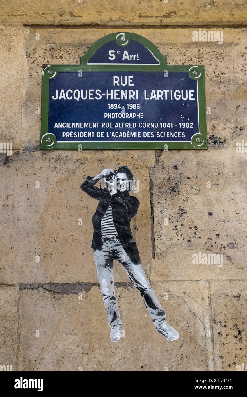 Francia. Segnaletica stradale Parigi (4th distretto) nel quartiere di Marais Foto Stock