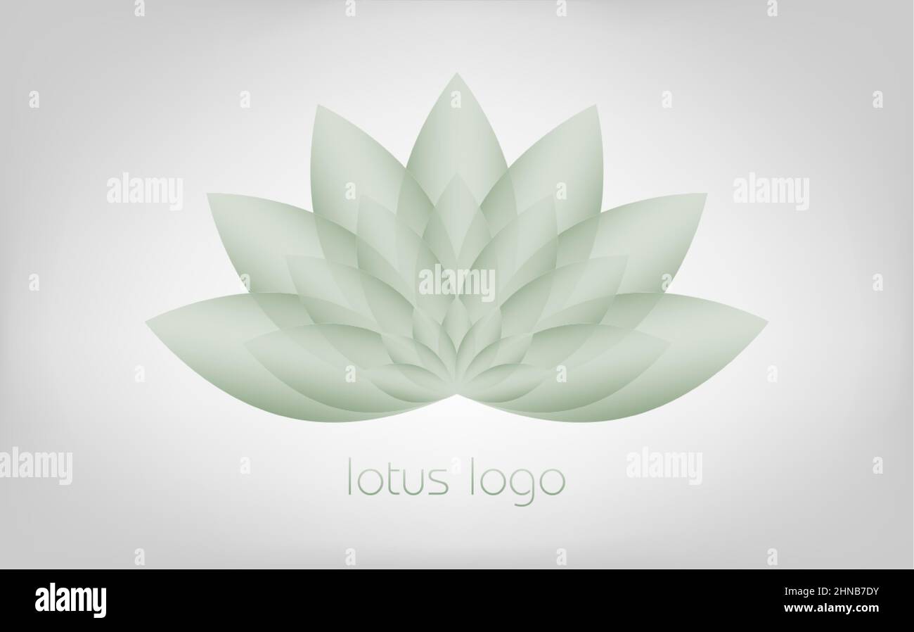 Logo morbido di loto verde, Flower of Life. Geometria sacra. Simbolo di armonia ed equilibrio. Segno di purezza. Vettore di disegno Chakra Yoga isolato su bianco Illustrazione Vettoriale