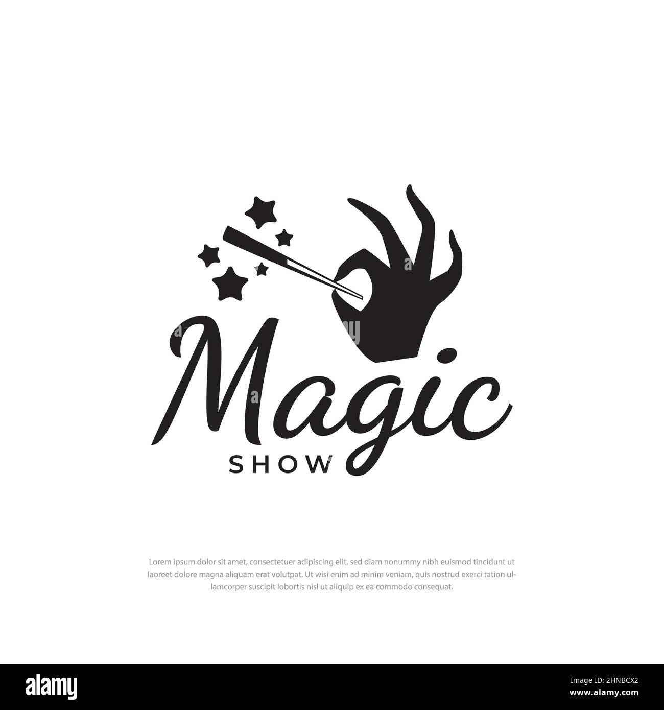 Modello vettoriale icona bacchetta magica di Magic Show, emblema Illustrazione Vettoriale