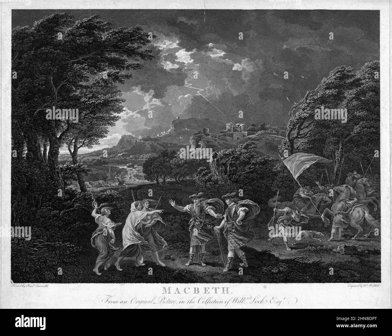 Macbeth e le streghe di Macbeth di Shakespeare, atto 1, scena 1 Foto Stock