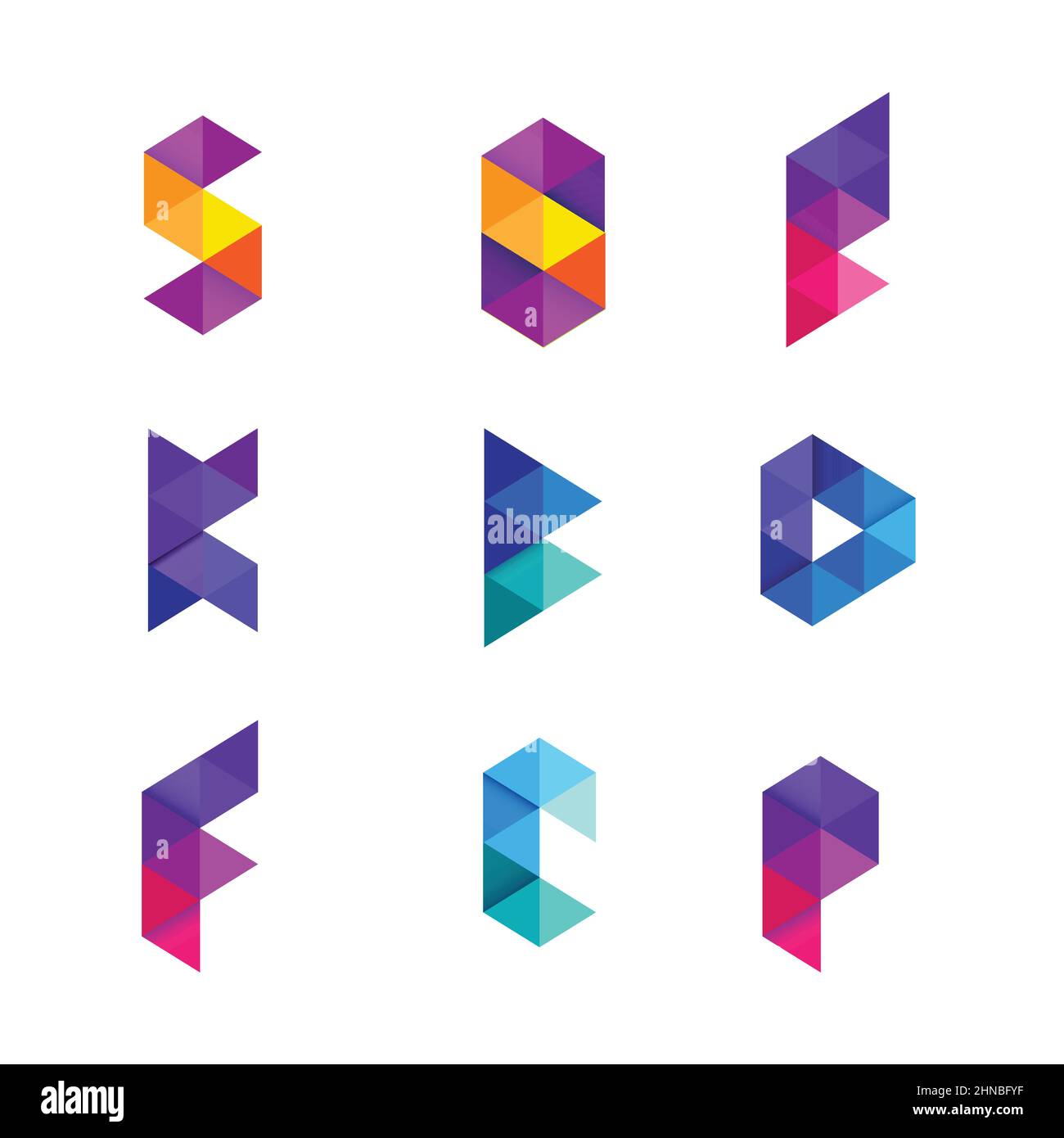 Colourful Geometry Alphabet Letter Logo Design Collection Illustrazione Vettoriale