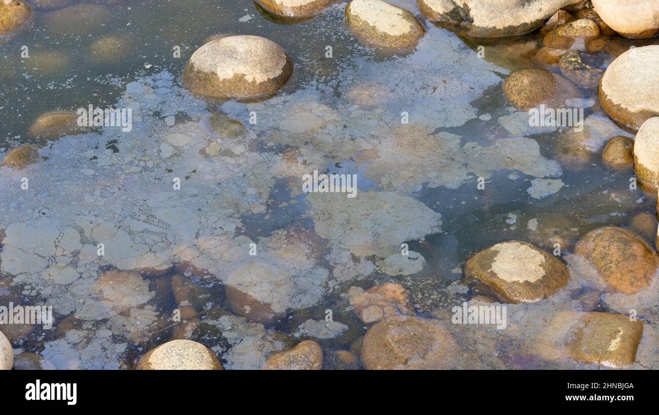 Acqua inquinata con superficie oleosa Foto Stock