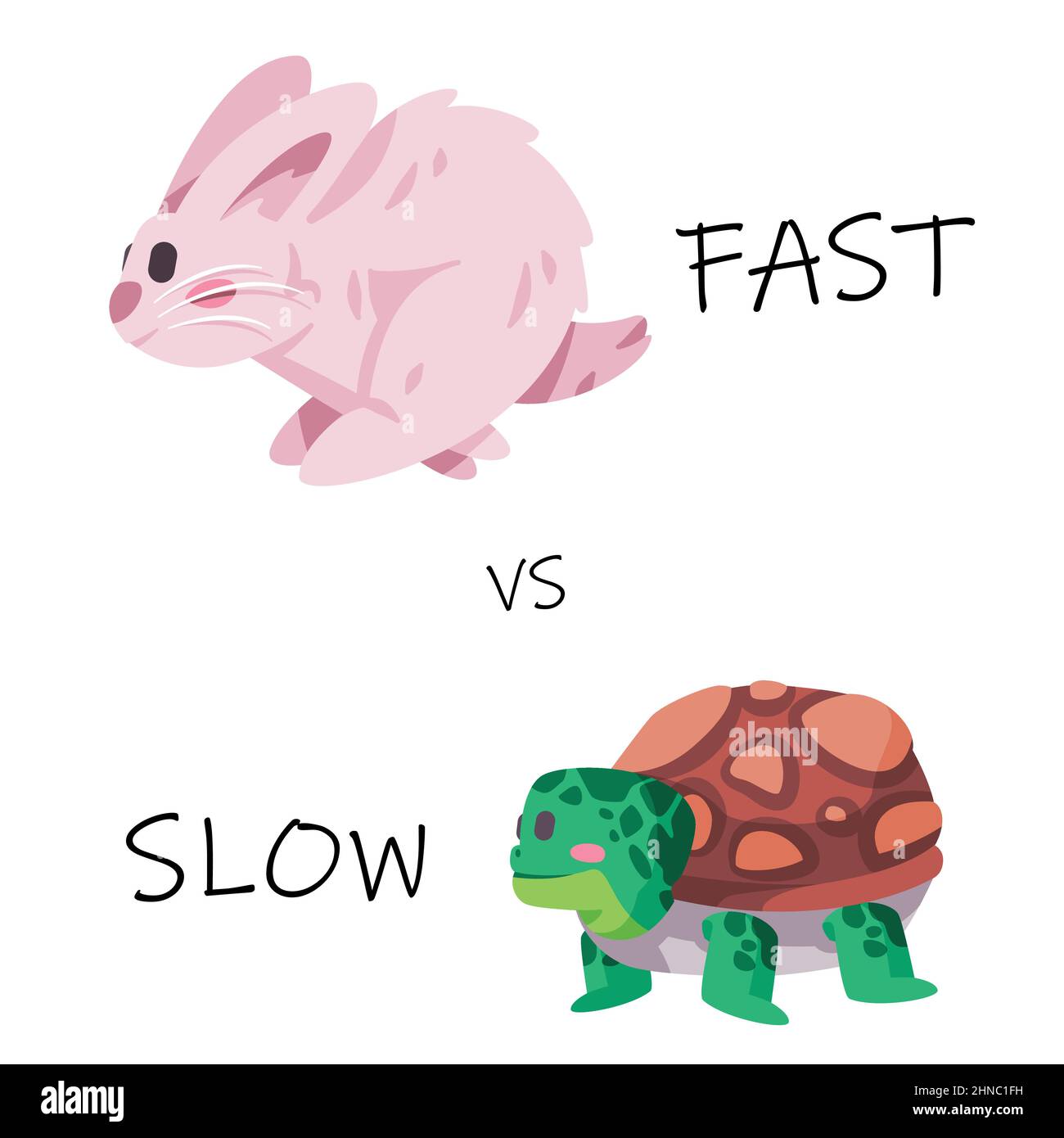 veloce vs lento coniglio lepre coniglietto e tartaruga tartaruga tartaruga disegnata a mano cartone animato corsa concorrenza Illustrazione Vettoriale