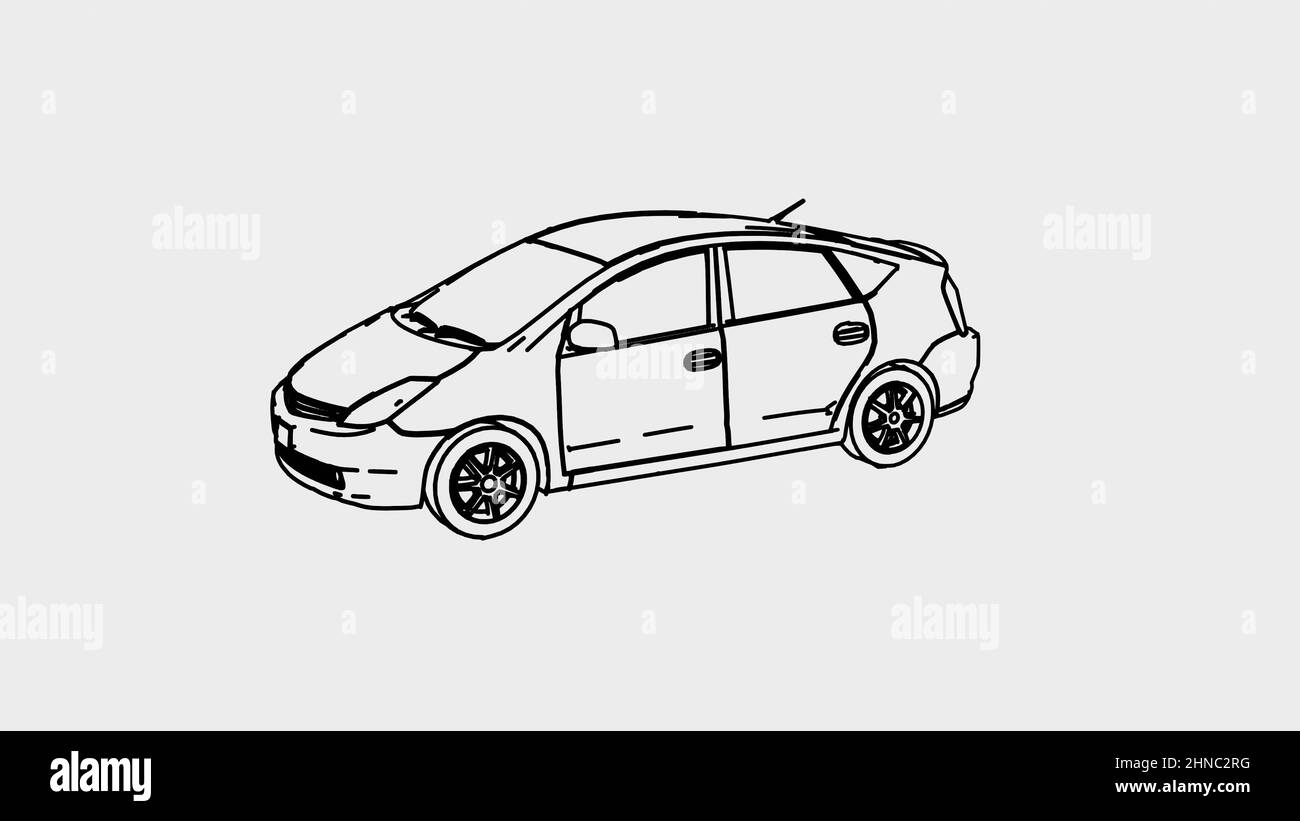 Cartoon auto sportiva, auto da corsa, auto elettrica. 3d rappresentazione dell'illustrazione come penna cartoon, disegno della linea di stile dell'inchiostro Foto Stock