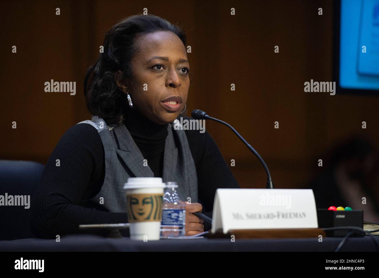 Group Executive of Jobs, Economy & Detroit at Work, City of Detroit Nicole Sherard-Freeman parla durante un Senato Salute, Istruzione, lavoro, E le Pensioni per esaminare le opportunità di sviluppo della forza lavoro di qualità e l'innovazione per affrontare le barriere all'occupazione presso il Campidoglio degli Stati Uniti a Washington, DC, USA martedì 15 febbraio 2022. Foto di Bonnie Cash/CNP/ABACAPRESS.COM Foto Stock