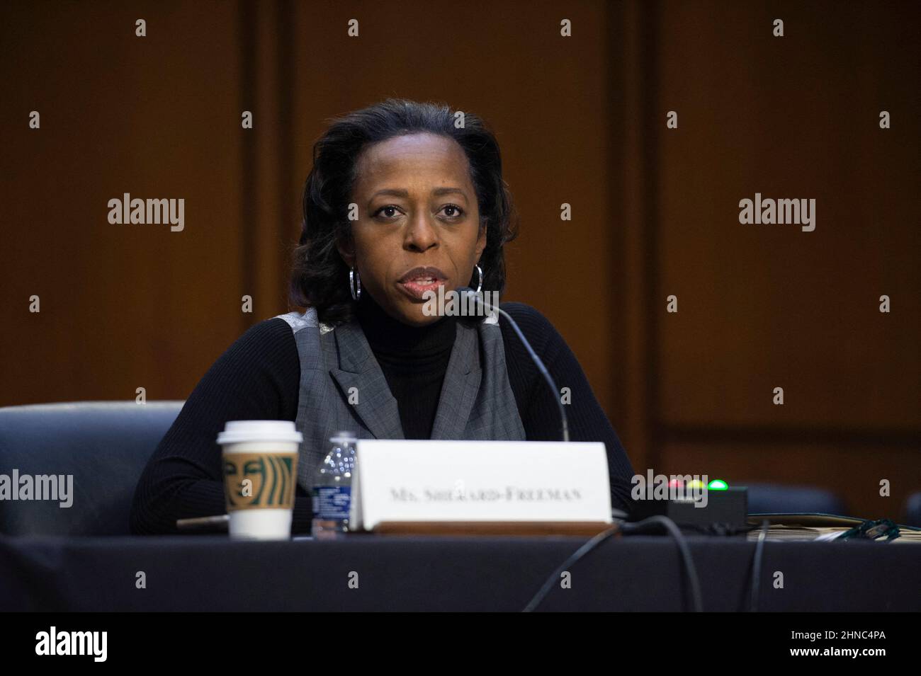 Group Executive of Jobs, Economy & Detroit at Work, City of Detroit Nicole Sherard-Freeman parla durante un Senato Salute, Istruzione, lavoro, E le Pensioni per esaminare le opportunità di sviluppo della forza lavoro di qualità e l'innovazione per affrontare le barriere all'occupazione presso il Campidoglio degli Stati Uniti a Washington, DC, USA martedì 15 febbraio 2022. Foto di Bonnie Cash/CNP/ABACAPRESS.COM Foto Stock