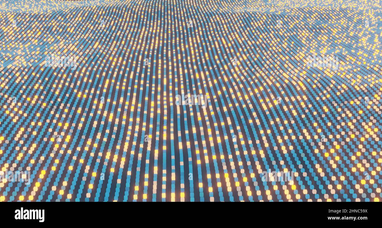 sfondo astratto tecnologia digitale bit di dati byte mare oceano onde di informazioni . 3d illustrazione del rendering Foto Stock