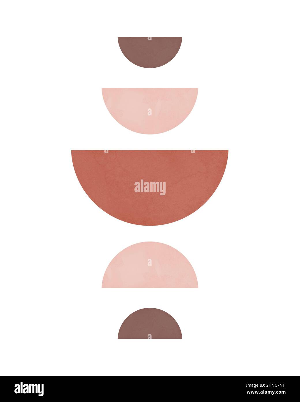 Boho Wall Art Illustration, composizione geometrica moderna di metà secolo, semiscerchie Terracotta Moon Phases, pastello Bohem background, stampa minimalista Foto Stock
