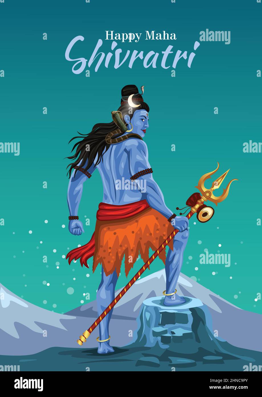 Lord Shiva posizione posteriore, Dio indiano con felice Maha Shivratri o Mahashivratri. Disegno vettoriale. Illustrazione Vettoriale