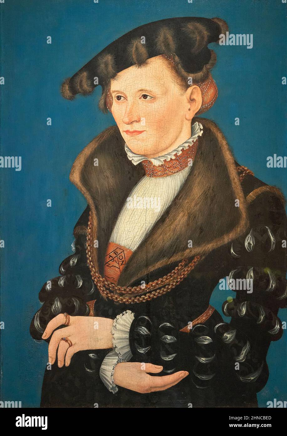 Lucas Cranach il giovane (1515-1586). Ritratto di una donna. 1539. Olio sul pannello. 61,5 x 42,2 cm. Lucas Cranach il giovane era un pa rinascimentale tedesco Foto Stock