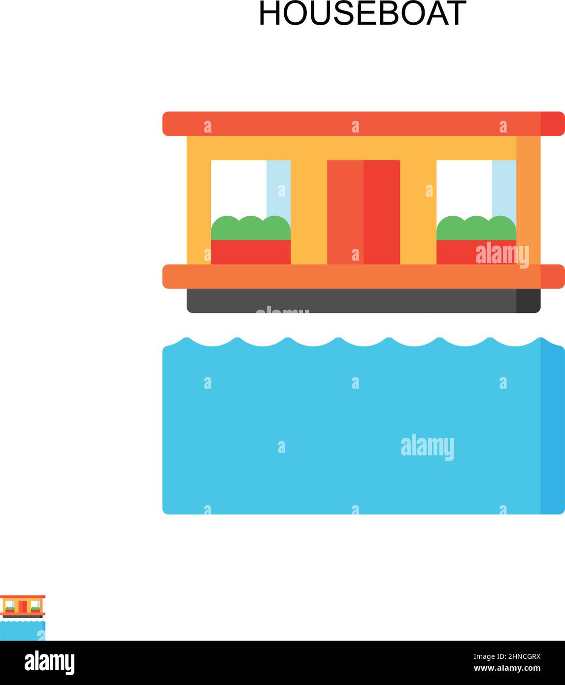Icona vettore semplice di Houseboat. Modello di disegno del simbolo di illustrazione per l'elemento dell'interfaccia utente mobile Web. Illustrazione Vettoriale