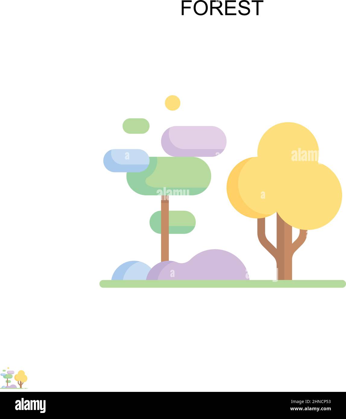 Icona vettore semplice foresta. Modello di disegno del simbolo di illustrazione per l'elemento dell'interfaccia utente mobile Web. Illustrazione Vettoriale