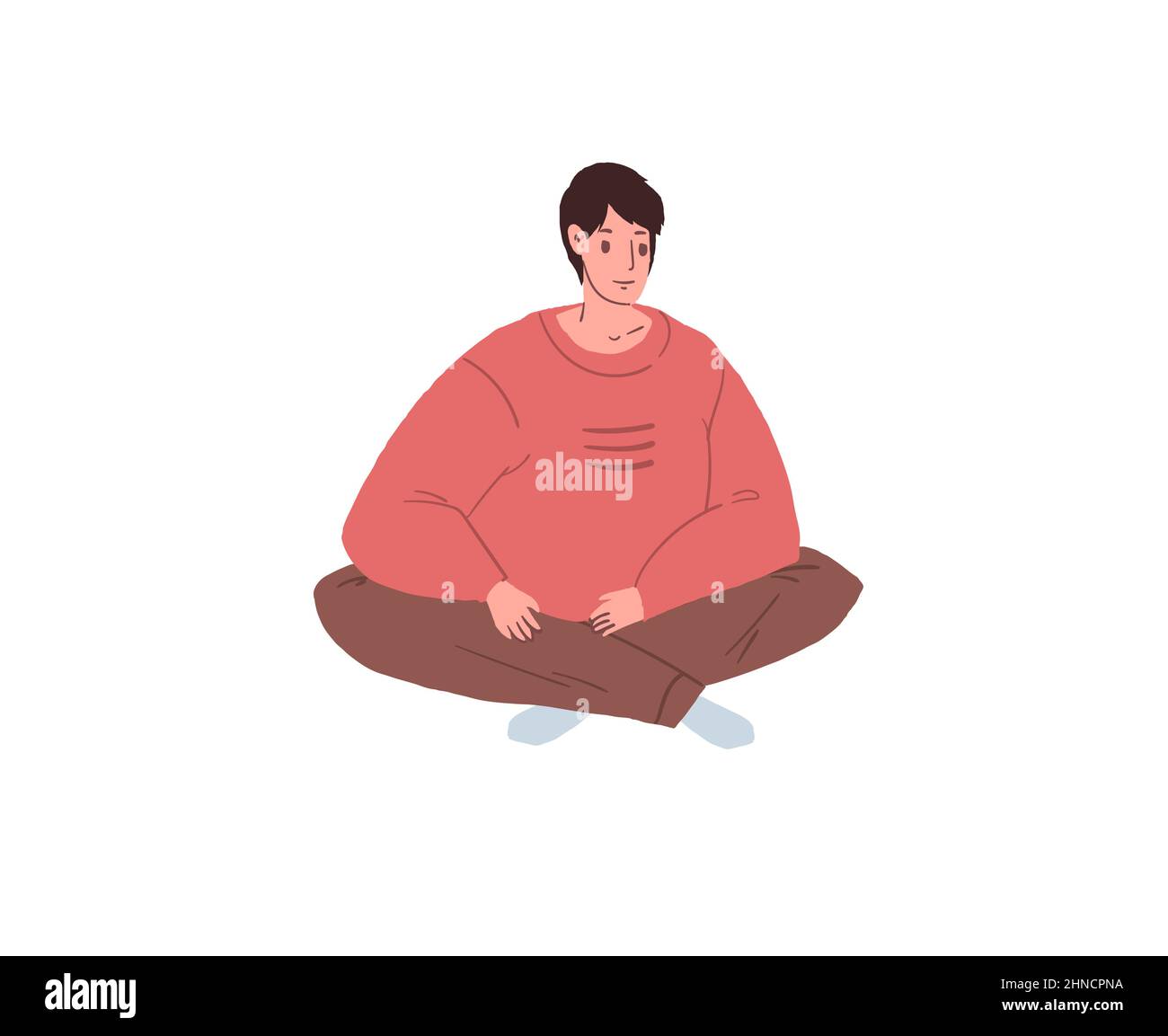 Personaggio uomo cartoon piatto seduto in posizione lotus, esercizi di rilassamento yoga pratica concetto di illustrazione vettoriale Illustrazione Vettoriale