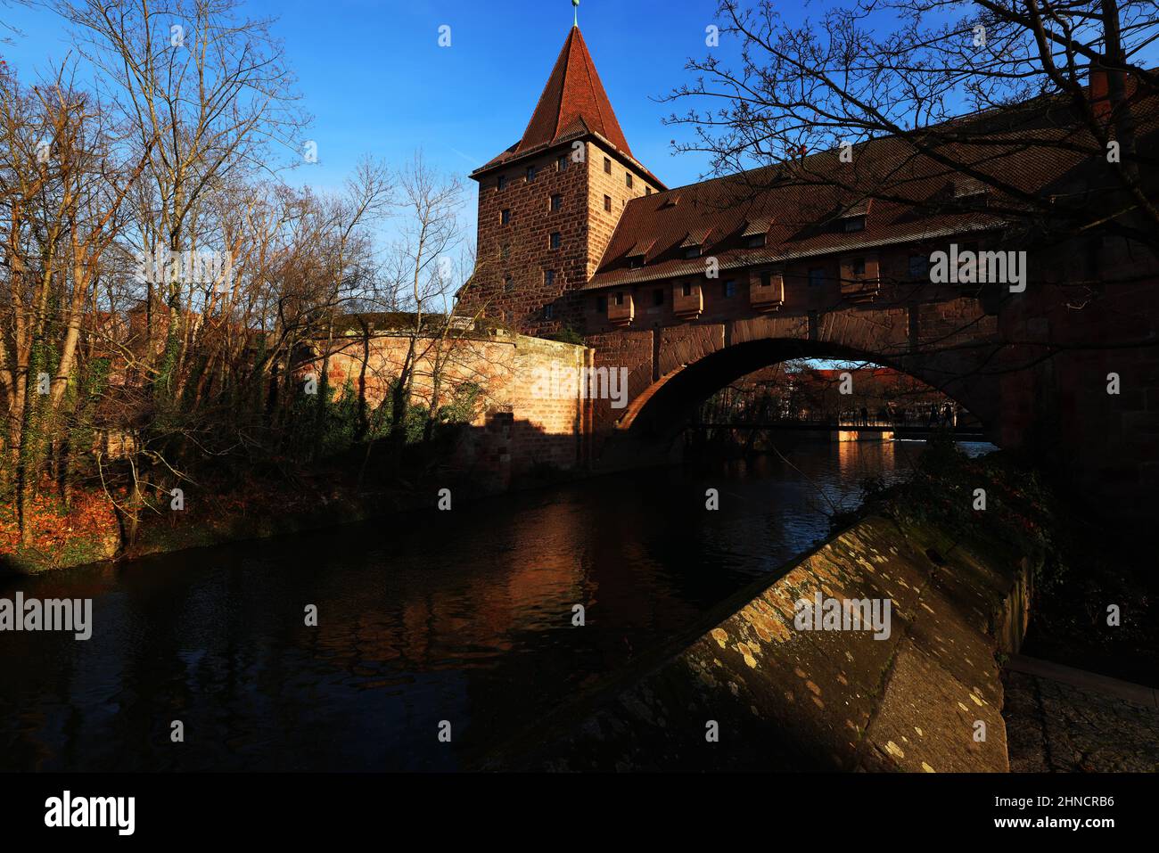 Bayern, Nürnberg, Altstadt, Innenstadt, Alte Stadtmauer im Zentrum von Nürnberg an der Pegnitz Foto Stock