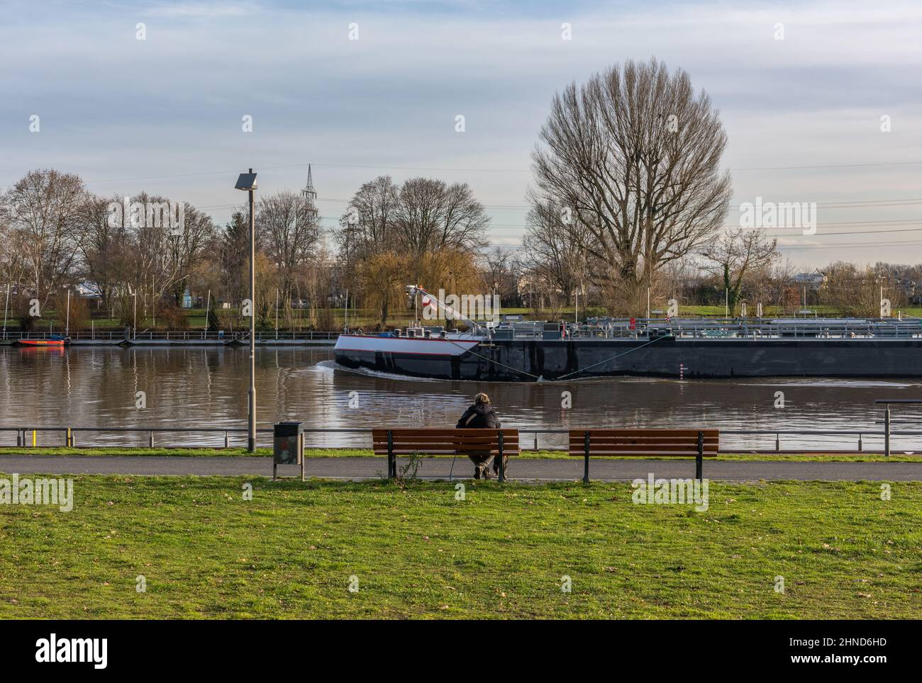 Nave da carico sul fiume meno, Francoforte, Germania Foto Stock