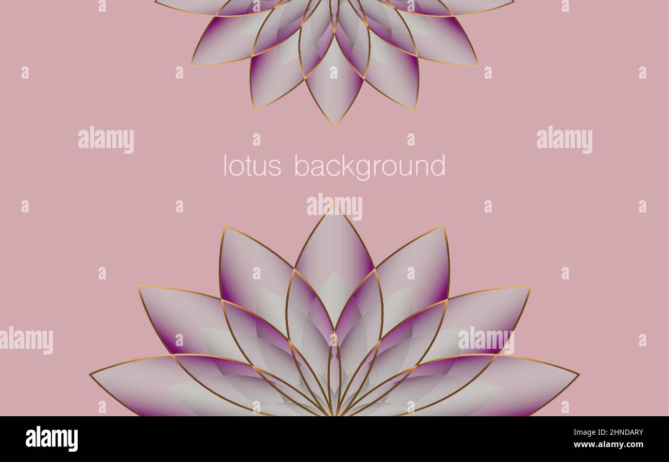 Modello di Banner Lotus, fiore viola della vita. Geometria sacra. Simbolo di armonia ed equilibrio. Segno di purezza. Chakra Yoga design vettoriale rosa vecchia Illustrazione Vettoriale