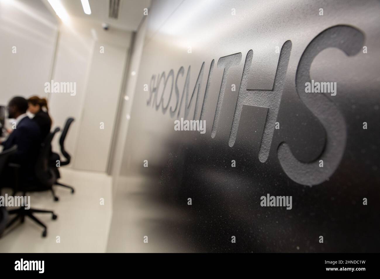 Studio legale Shoosmiths a Londra, all'interno della reception Foto Stock
