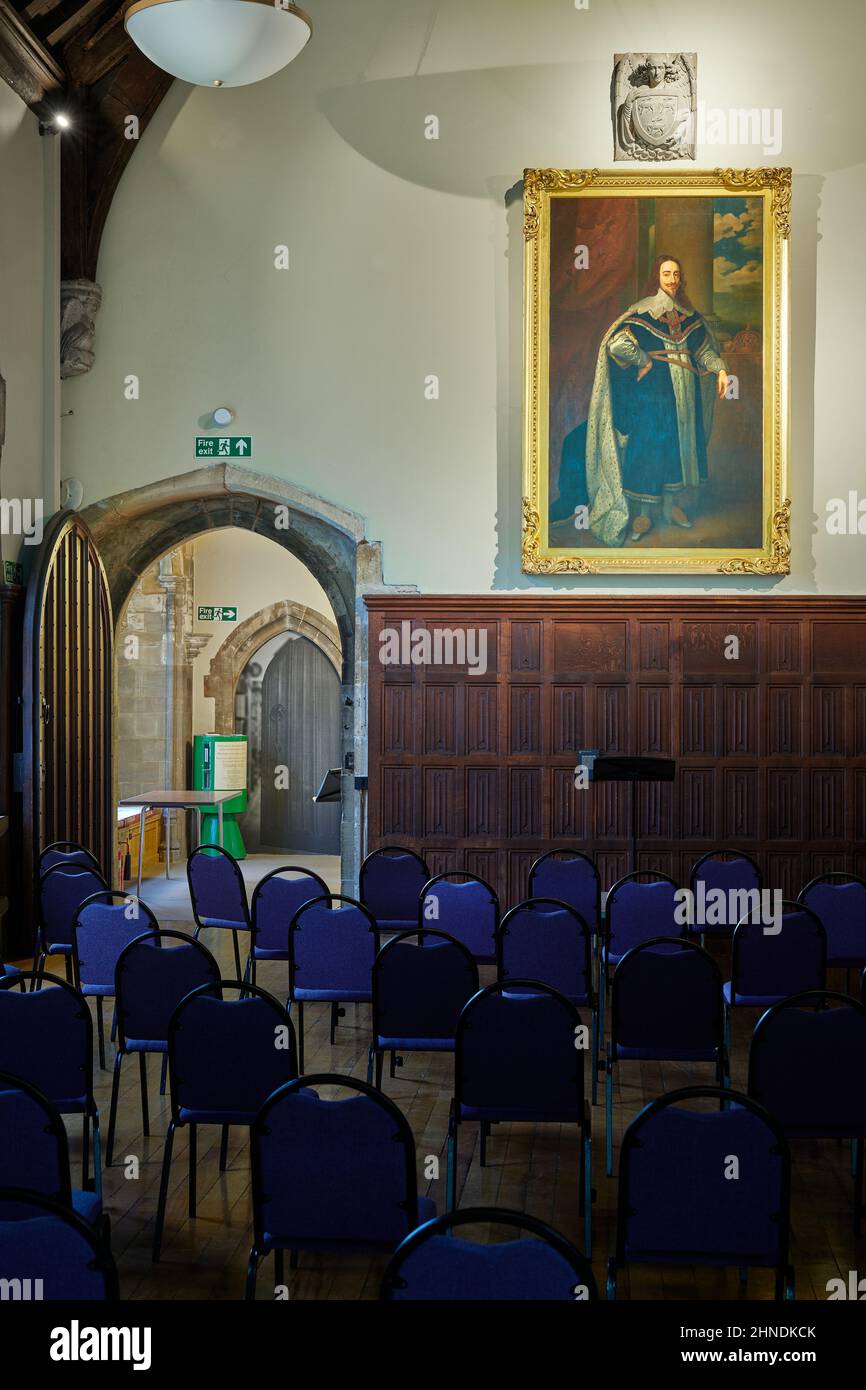 Dipinto di re carlo i nella sala dell'ex palazzo reale a Southwell, Inghilterra. Foto Stock