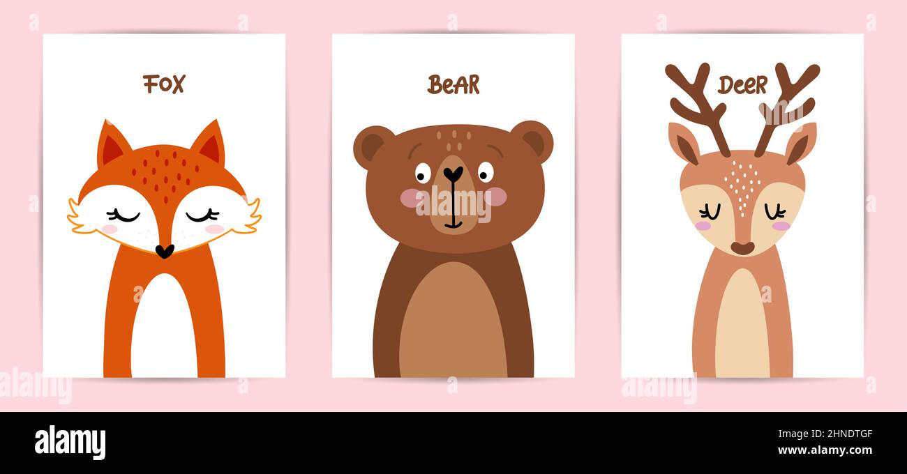Simpatico ritratto di volpe, orso e cervo - Vector illustrazioni di  personaggi di scarabocchio disegnate a mano per poster, carte, t-shirt  Immagine e Vettoriale - Alamy