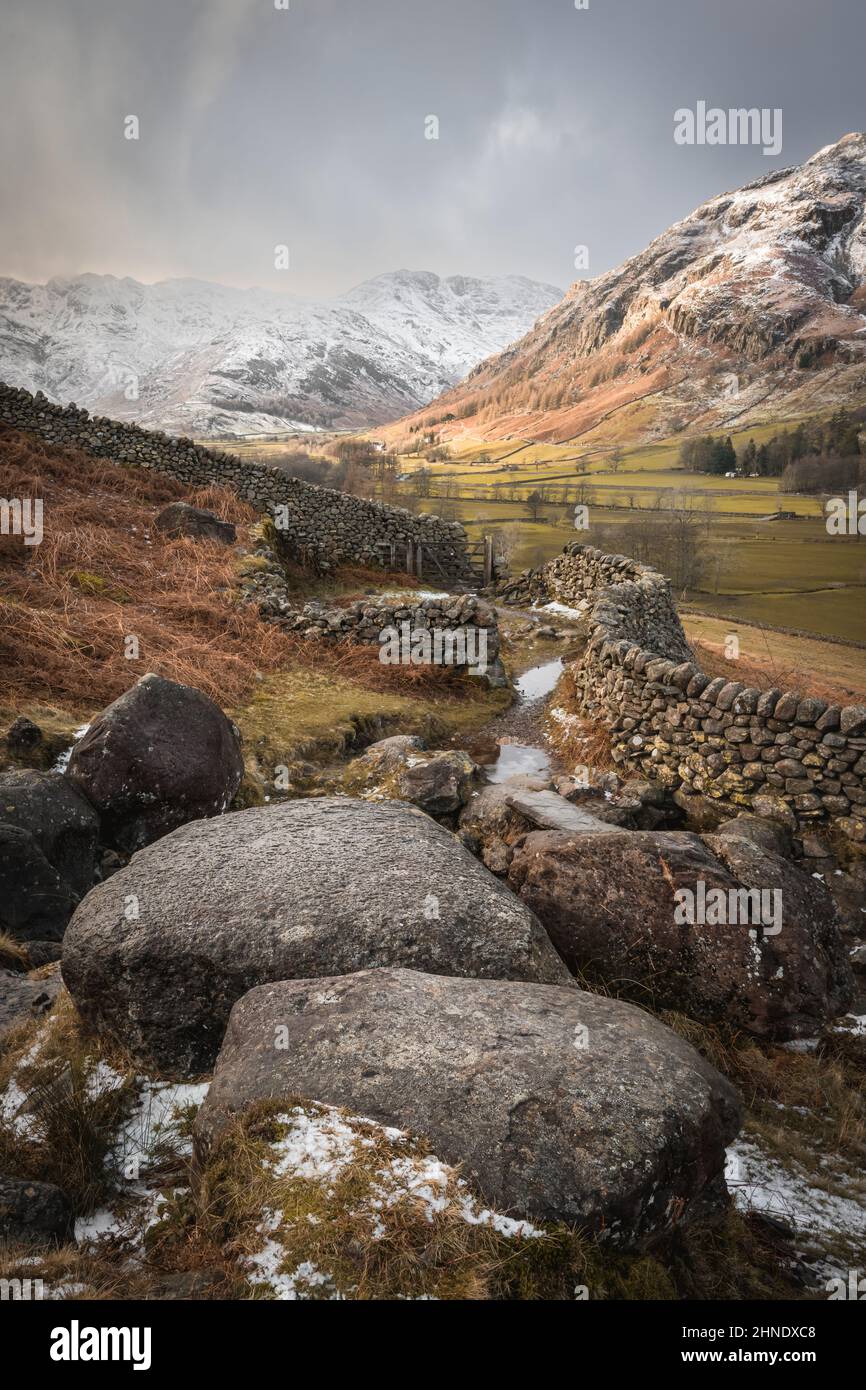 Langdale Valley in inverno Foto Stock