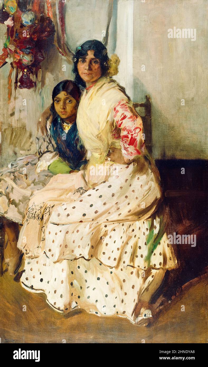 Joaquín Sorolla, Pepilla lo zingaro e sua figlia, ritratto dipinto, olio su tela, 1910 Foto Stock