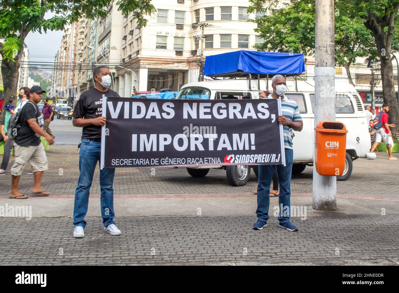 Black Lives Matter protesta a Nitreoi, Rio de Janeiro, Brasile - 15 febbraio 2022 Foto Stock