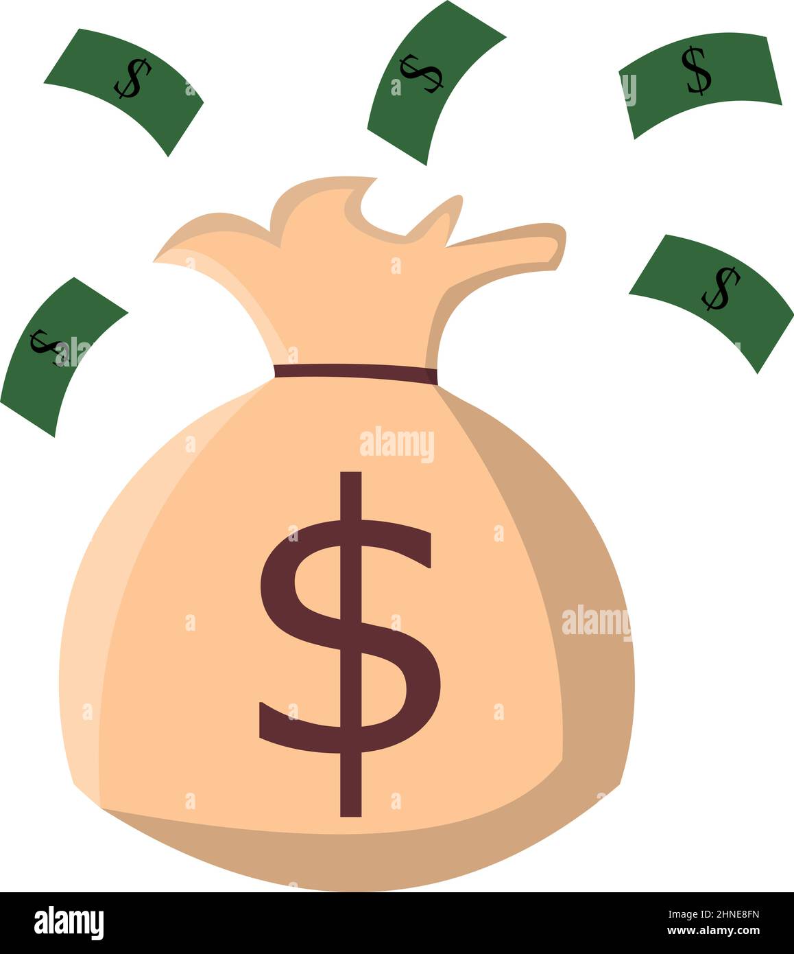 Illustrazione vettoriale del sacchetto di soldi con le fatture del dollaro Illustrazione Vettoriale