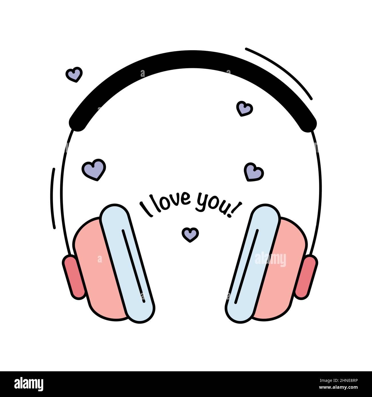 Illustrazione vettoriale di cuffie cartoon in un design romantico. Illustrazione Vettoriale