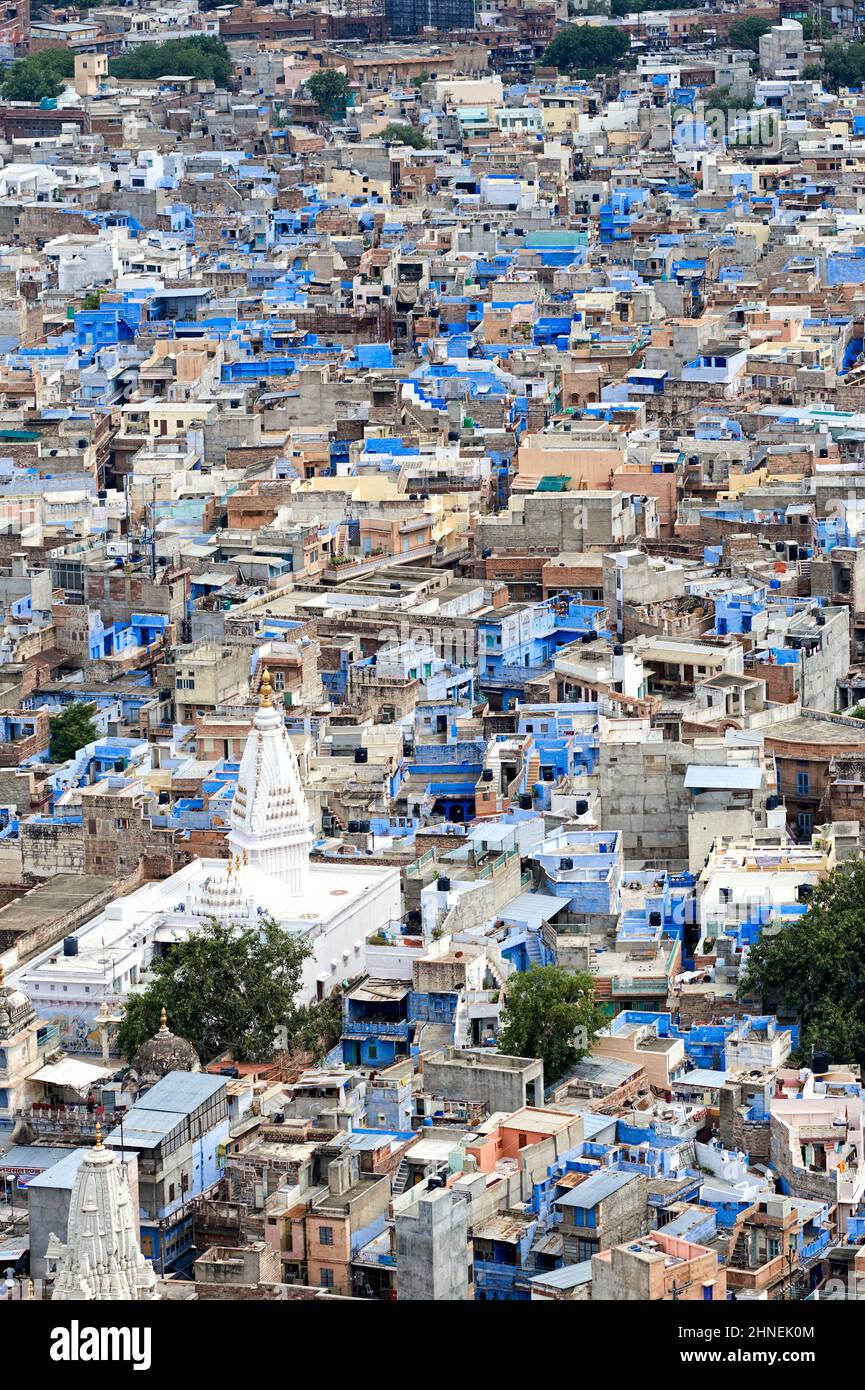 India Rajasthan Jodhpur. Paesaggio urbano della città blu Foto Stock