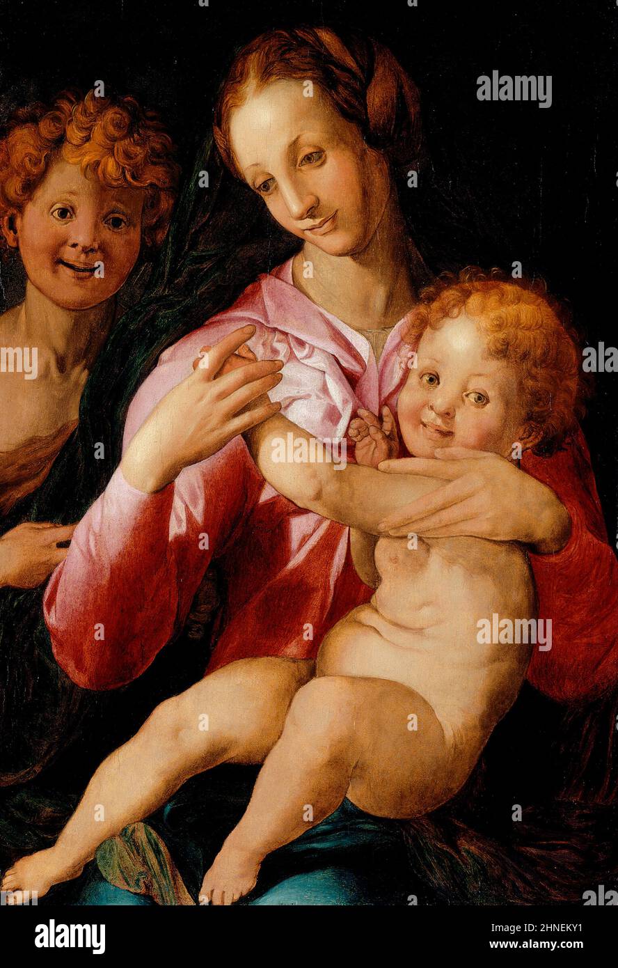 Vergine col Bambino con il giovane San Giovanni Battista di Agnolo Bronzino o laboratorio (1503-1572), olio su pannello, c.. 1527/30 Foto Stock
