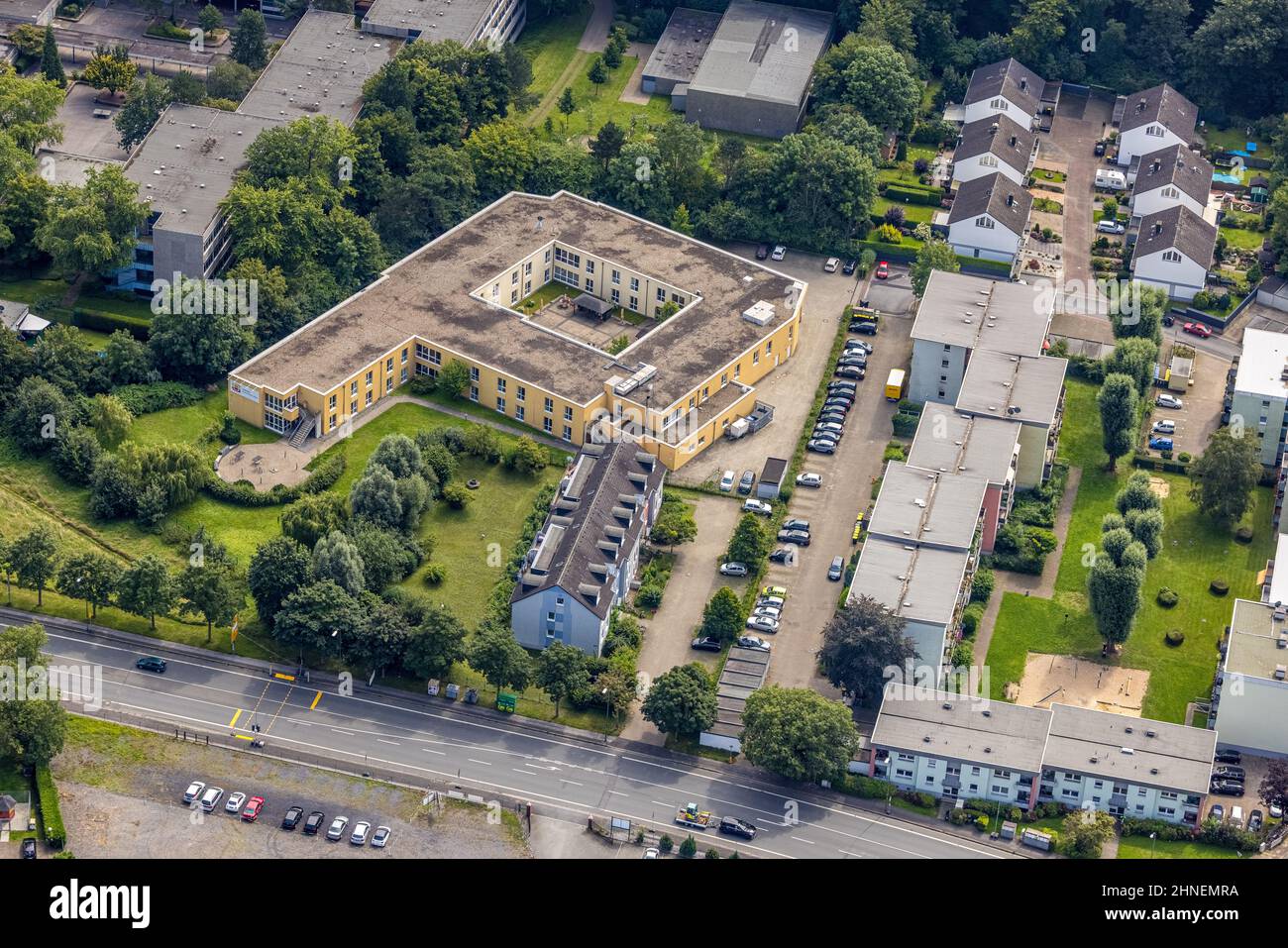 Vista aerea, Comunita Seniorenhaus Sophia a Weddinghofen, Bergkamen, zona della Ruhr, Renania settentrionale-Vestfalia, Germania, Casa di riposo, cura e cura, D Foto Stock