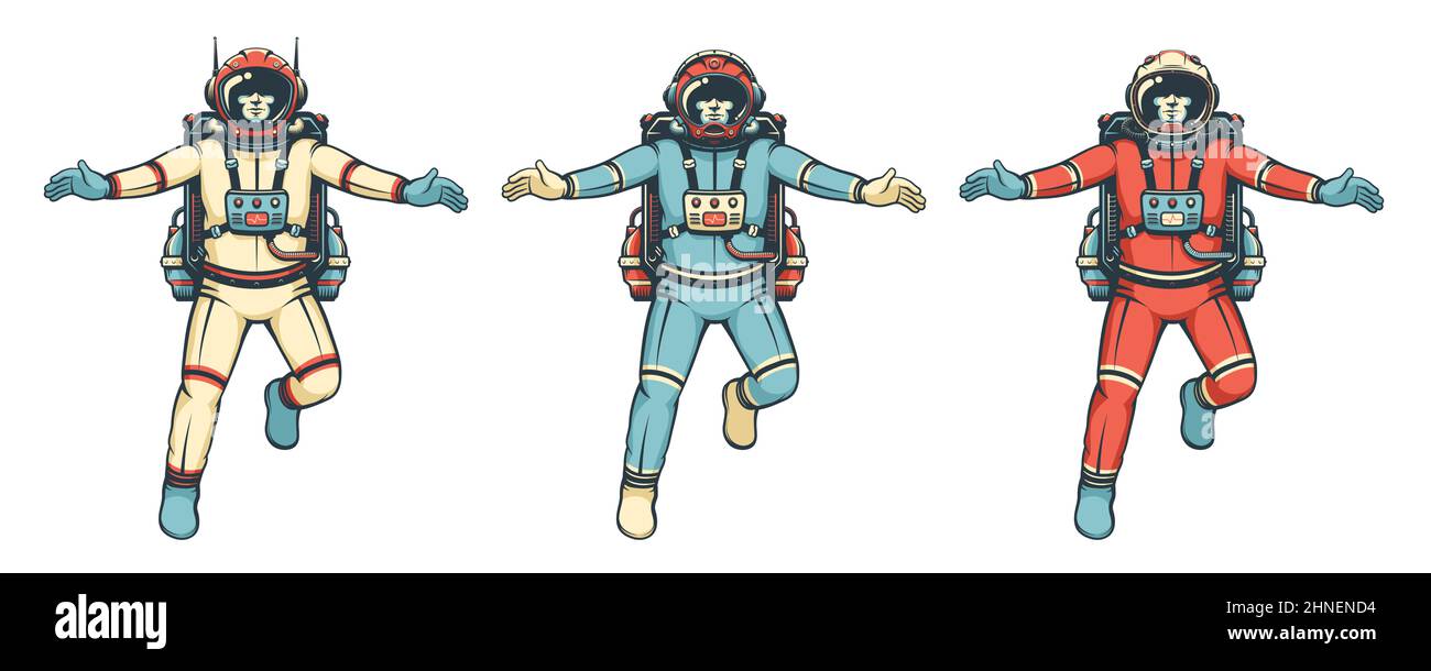 Astronauta in mosche spaziali Illustrazione Vettoriale