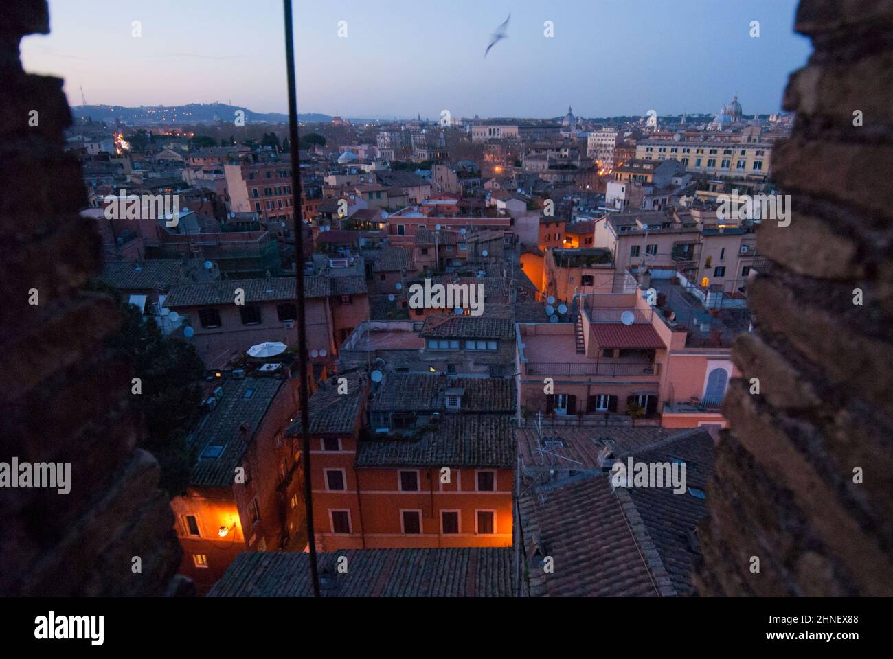 Roma, Italia 23/03/2009: Tetti al tramonto. Quartiere di Trastevere. © Andrea Sabbadini Foto Stock