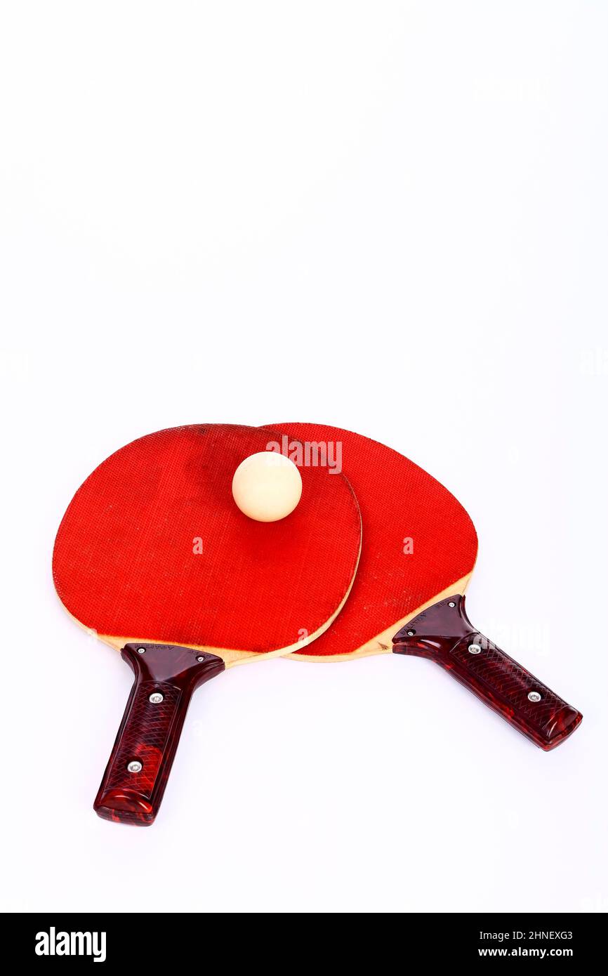 Vintage Palitoy branded badminton pipistrelli e ping pong palla con spazio copia Foto Stock